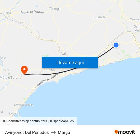 Avinyonet Del Penedès to Marçà map