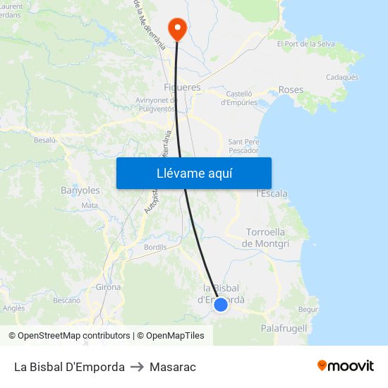La Bisbal D'Emporda to Masarac map