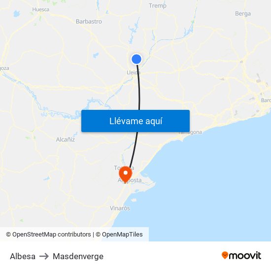 Albesa to Masdenverge map