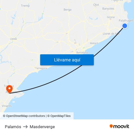 Palamós to Masdenverge map