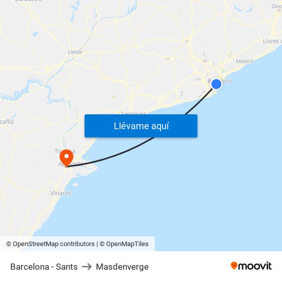 Barcelona - Sants to Masdenverge map