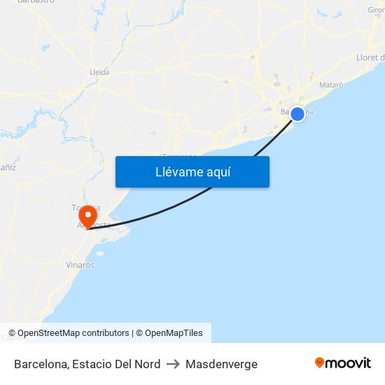 Barcelona, Estacio Del Nord to Masdenverge map