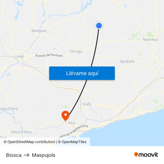 Biosca to Maspujols map