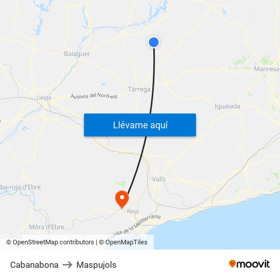 Cabanabona to Maspujols map