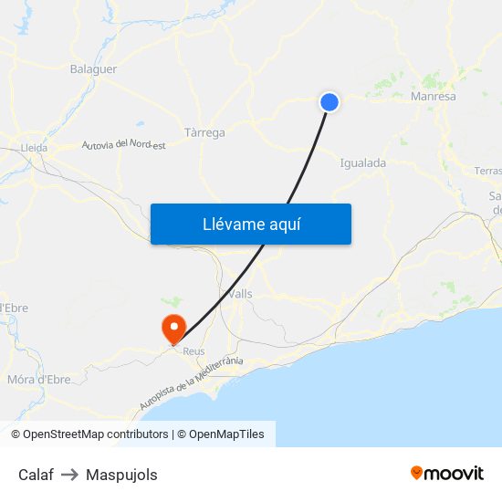 Calaf to Maspujols map