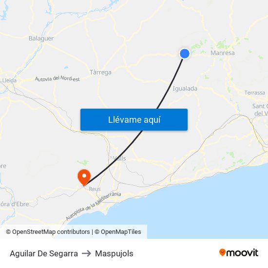 Aguilar De Segarra to Maspujols map