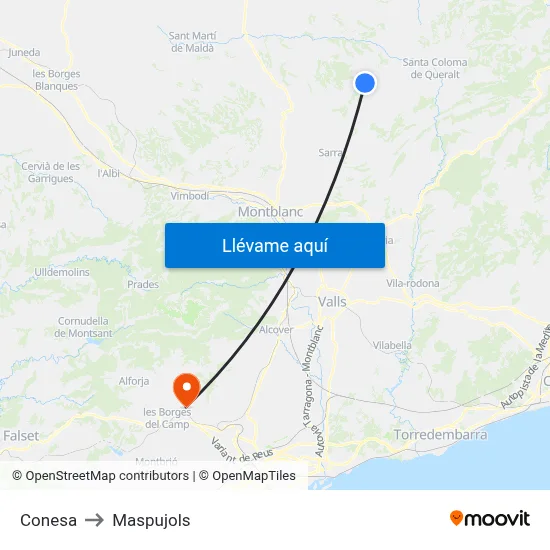 Conesa to Maspujols map