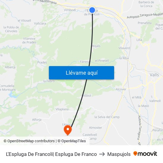 L'Espluga De Francolí| Espluga De Franco to Maspujols map