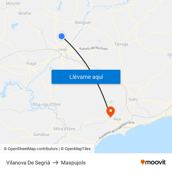 Vilanova De Segrià to Maspujols map