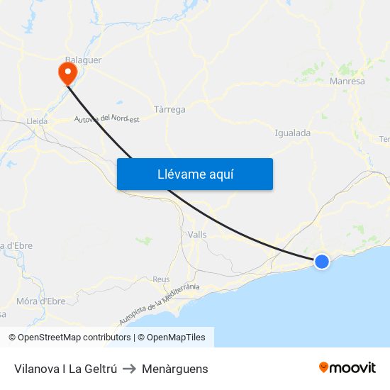 Vilanova I La Geltrú to Menàrguens map