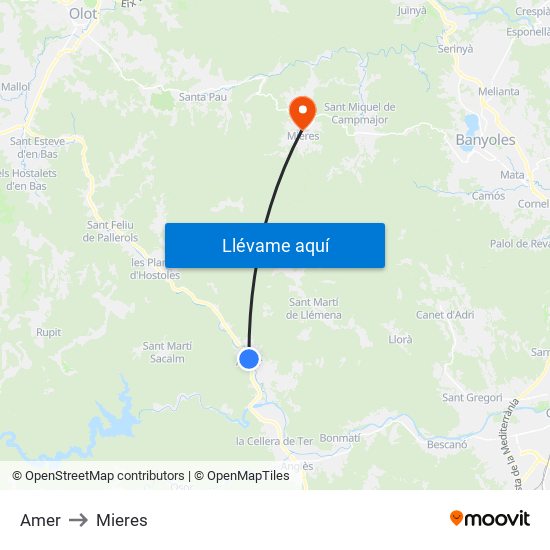 Amer to Mieres map