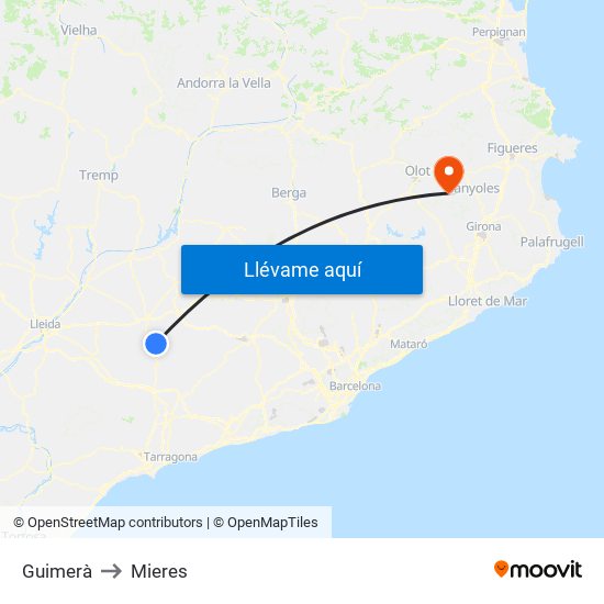 Guimerà to Mieres map