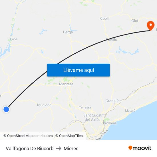 Vallfogona De Riucorb to Mieres map