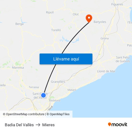 Badia Del Vallès to Mieres map
