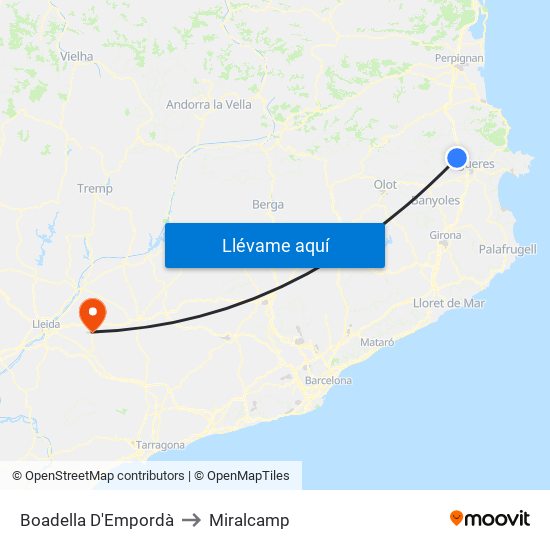 Boadella D'Empordà to Miralcamp map