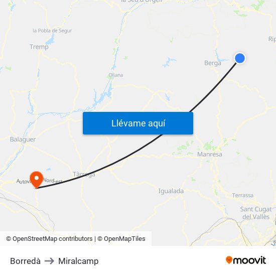 Borredà to Miralcamp map