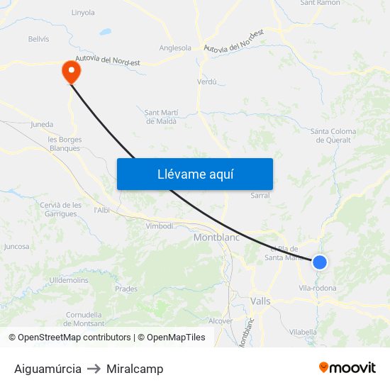 Aiguamúrcia to Miralcamp map
