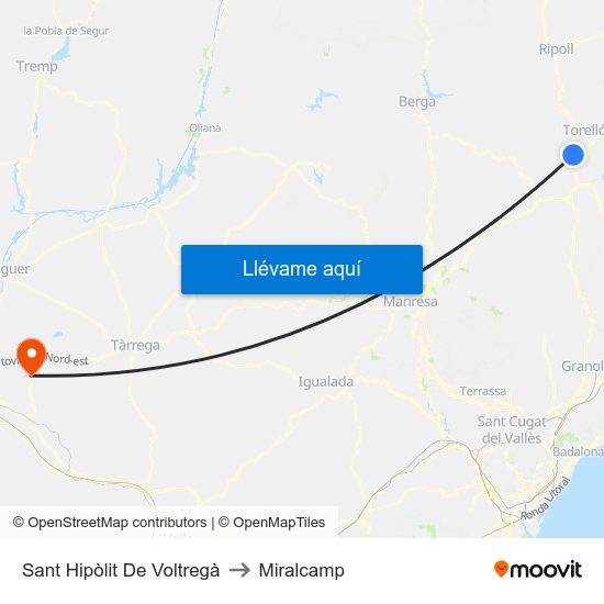 Sant Hipòlit De Voltregà to Miralcamp map