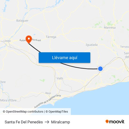 Santa Fe Del Penedès to Miralcamp map