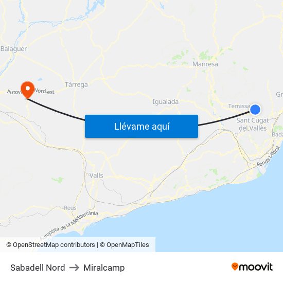 Sabadell Nord to Miralcamp map