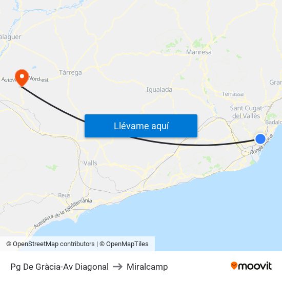Pg De Gràcia-Av Diagonal to Miralcamp map