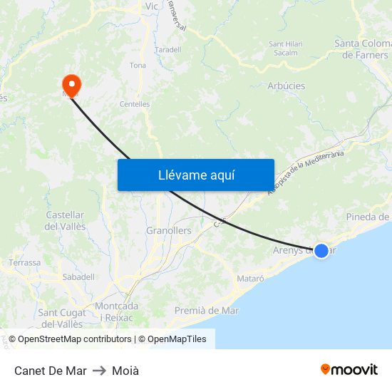 Canet De Mar to Moià map