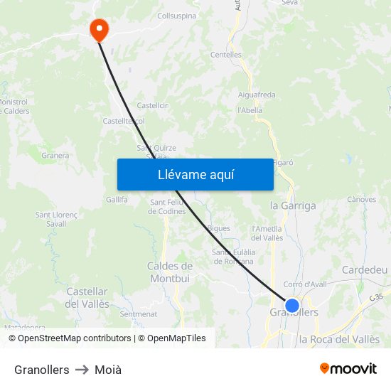 Granollers to Moià map