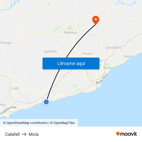 Calafell to Moià map