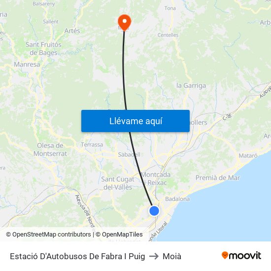 Estació D'Autobusos De Fabra I Puig to Moià map