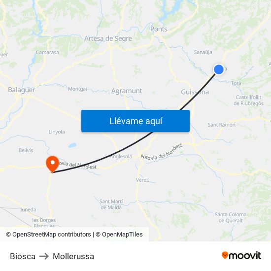 Biosca to Mollerussa map