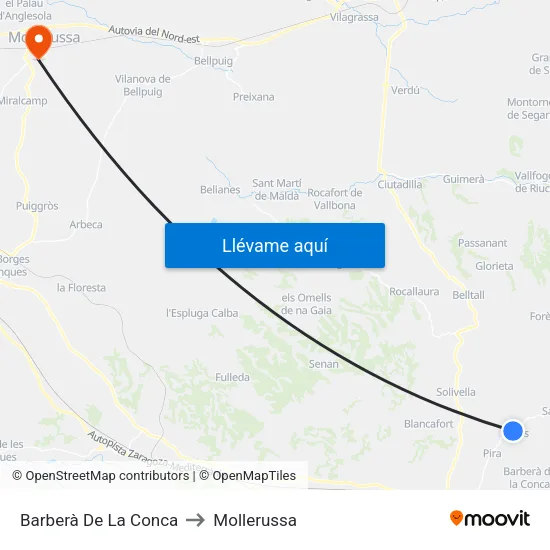 Barberà De La Conca to Mollerussa map