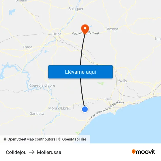 Colldejou to Mollerussa map