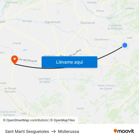 Sant Martí Sesgueioles to Mollerussa map