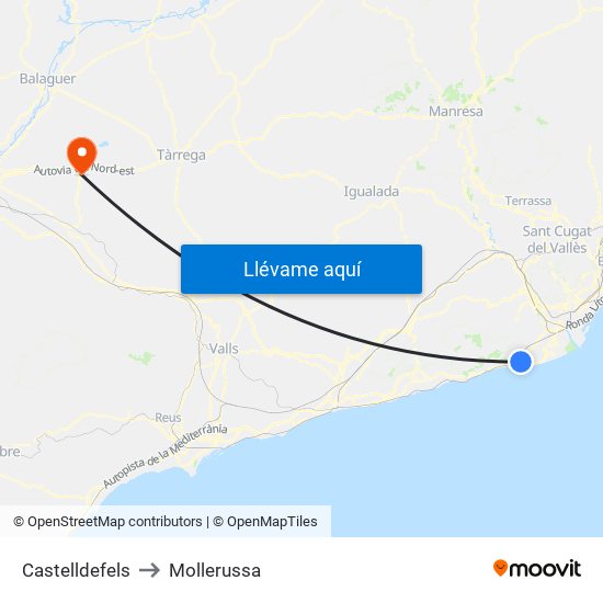 Castelldefels to Mollerussa map