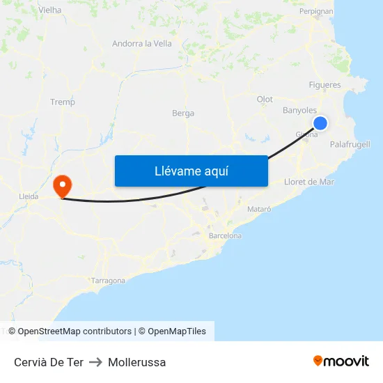 Cervià De Ter to Mollerussa map
