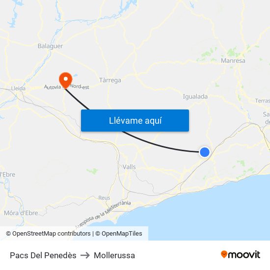 Pacs Del Penedès to Mollerussa map