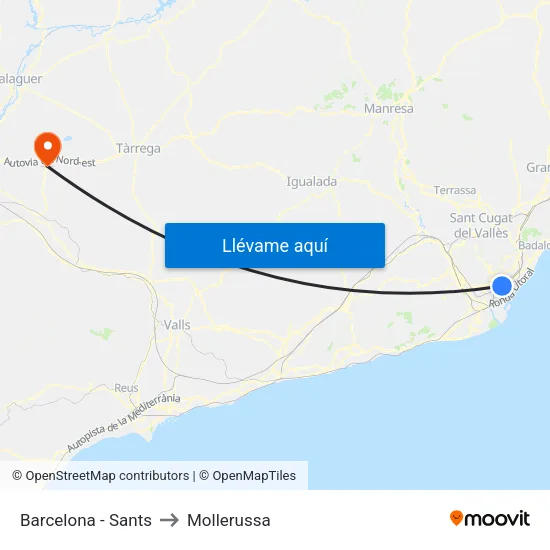 Barcelona - Sants to Mollerussa map