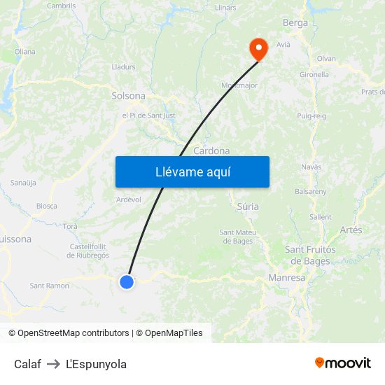 Calaf to L'Espunyola map