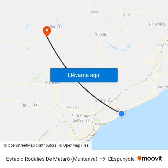 Estació Rodalies De Mataró (Muntanya) to L'Espunyola map