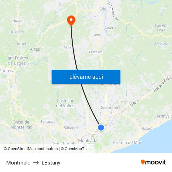 Montmeló to L'Estany map