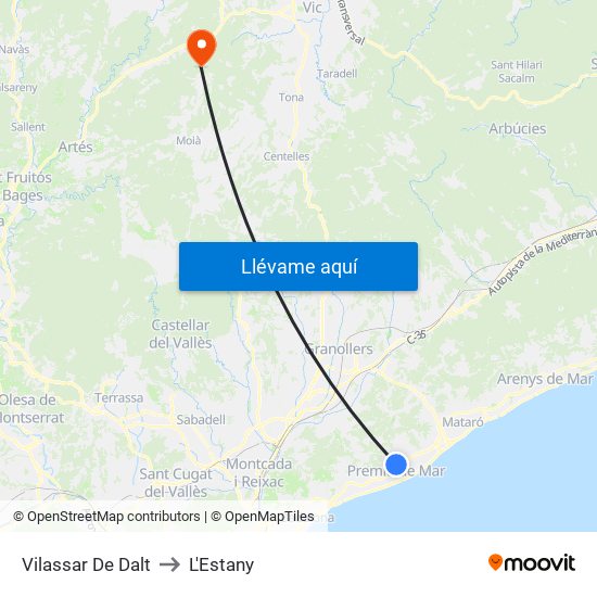 Vilassar De Dalt to L'Estany map