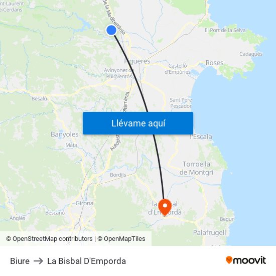 Biure to La Bisbal D'Emporda map