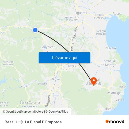 Besalú to La Bisbal D'Emporda map
