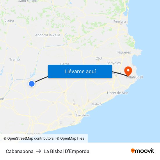 Cabanabona to La Bisbal D'Emporda map