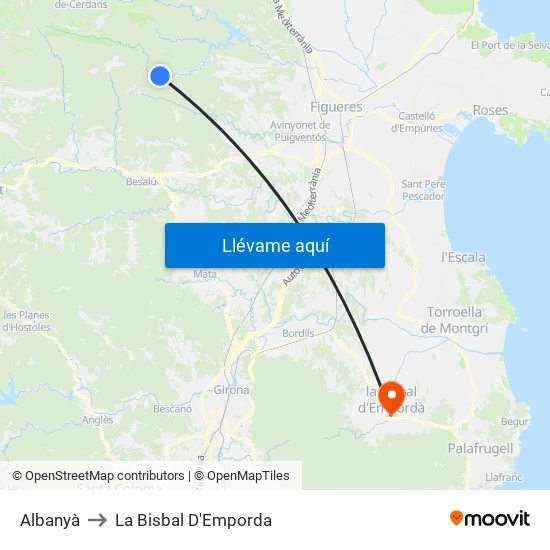 Albanyà to La Bisbal D'Emporda map
