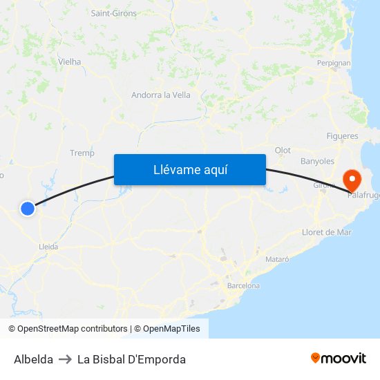 Albelda to La Bisbal D'Emporda map