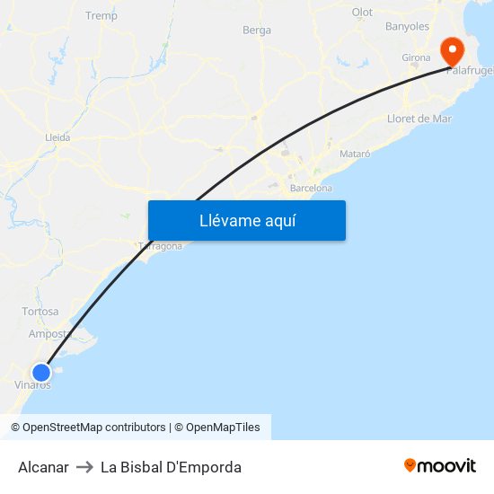 Alcanar to La Bisbal D'Emporda map