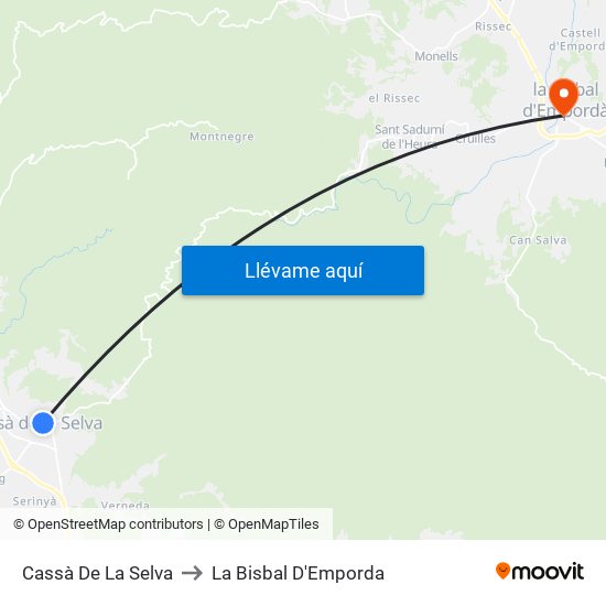 Cassà De La Selva to La Bisbal D'Emporda map