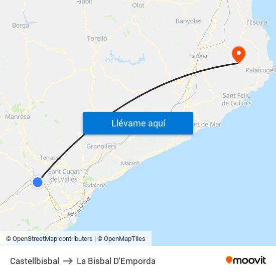 Castellbisbal to La Bisbal D'Emporda map