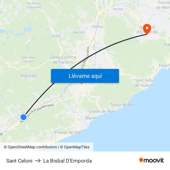 Sant Celoni to La Bisbal D'Emporda map